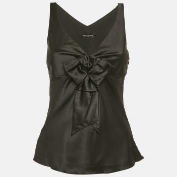 مملوكة مسبقًا Emporio Armani Black Silk Bow Detail Top S