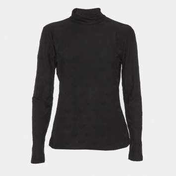 مملوكة مسبقًا Emporio Armani Black Logo Jacquard Jersey Turtle Neck Top L