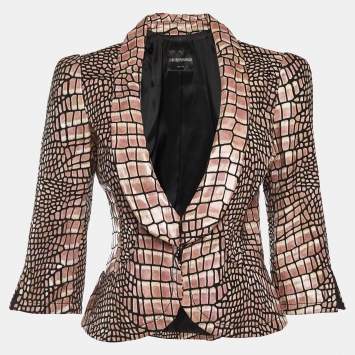 Pre Owned Emporio Armani Pink Snake Embossed Leather Jacket M
