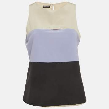 Pre Owned Emporio Armani Multicolour Striped Silk Sleeveless Top M