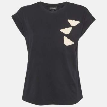 Pre Owned تي شيرت قطن أسود بشعار امبريو أرماني مقاس متوسط