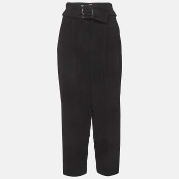 Pre Owned Emporio Armani Black Belted Crepe Trousers S