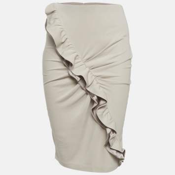 Pre Owned Emporio Armani Beige Jersey Ruffle Detail Pencil Skirt M