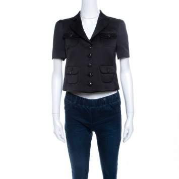 Pre Owned Emporio Armani Black Satin Short Sleeve Cropped Jacket S