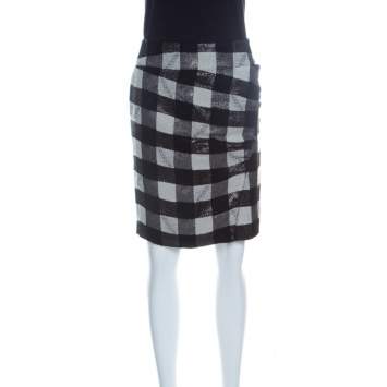 Pre Owned Emporio Armani Monochrome Checkered Lurex Knit  Pencil Skirt S