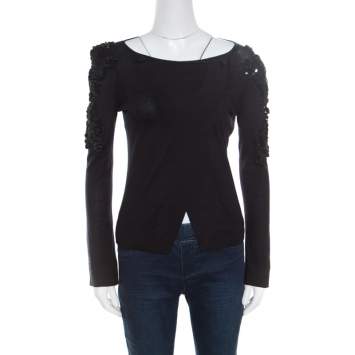 Pre Owned Emporio Armani Black Embellished Sleeve Cardigan S