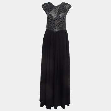 Pre Owned Emporio Armani Elite Black Embellished Cross Back Maxi Dress M