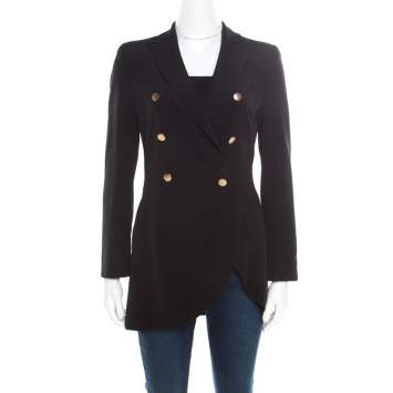 Pre Owned Emporio Armani Black Double Breasted Asymmetric Blazer S