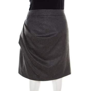 Pre Owned Emporio Armani Grey Knit Draped Mini Skirt M