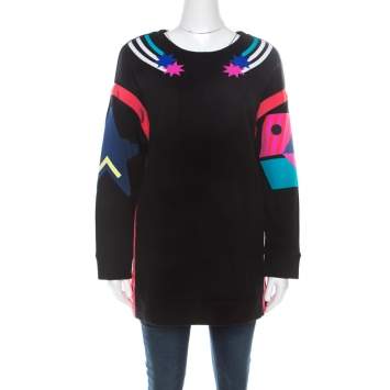Pre Owned Emporio Armani Black Knit Star And Fish Print Long Sweatshirt S