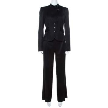 Pre Owned Emporio Armani Black Wool Blend Stand Up Collar Suit M