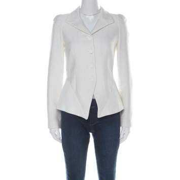 Pre Owned Emporio Armani Off-White Ribbed Texture Blazer S