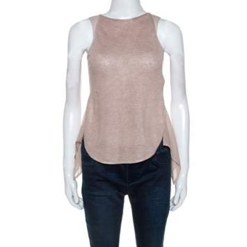 Pre Owned Emporio Armani Dusky Pink Silk Insert Crochet Knit Top XS
