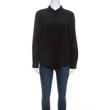 Pre Owned Emporio Armani Black Silk Button Front Shirt M