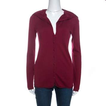 Pre Owned Emporio Armani Burgundy Cashmere Blend Ruffled Collar Cardigan M 