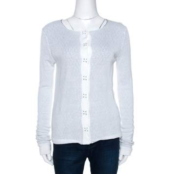 Pre Owned Emporio Armani White Knit Button Front Cardigan S