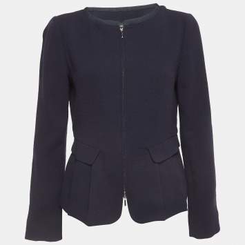 Pre Owned Emporio Armani Navy Blue Wool Zip Front Jacket M