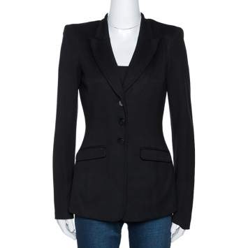 Pre Owned Emporio Armani Black Stretch Knit Three Button Blazer S