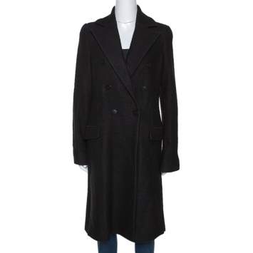 Pre Owned Emporio Armani Black Wool Double Breasted Coat M