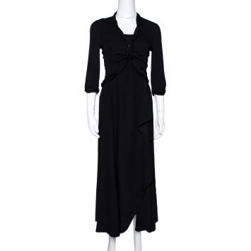 Pre Owned Emporio Armani Black Crepe Draped Dress & Jacket Set S
