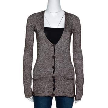 Pre Owned Emporio Armani Brown Mohair Blend Marl Knit Cardigan L