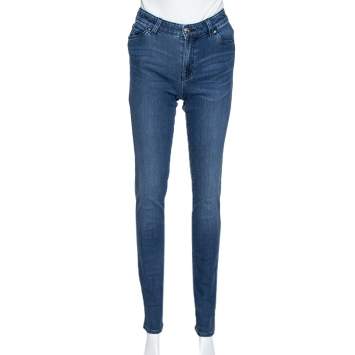 Pre Owned Emporio Armani Blue Denim Studded Pocket Skinny Jeans S