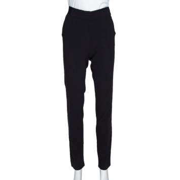 Pre Owned Emporio Armani Black Stretch Wool Elasticized Waist Trousers M
