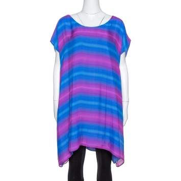Pre Owned Emporio Armani Blue & Pink Gradient Print Silk Tunic L