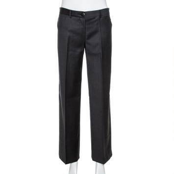 Pre Owned Emporio Armani Charcoal Grey Wool Tailored Wide Fit Trousers S