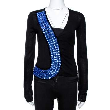Pre Owned Emporio Armani Black Silk & Cashmere Knit Embellished Top S