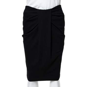 Pre Owned Emporio Armani Black Jersey Pleat Front Pencil Skirt S