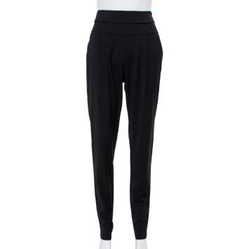 Pre Owned Emporio Armani Black Wool High Waist Tapered Trousers S
