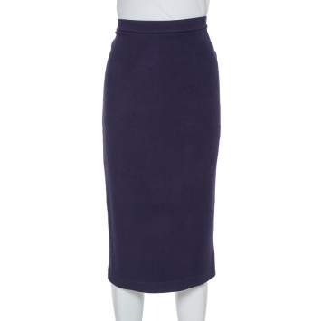 Pre Owned Emporio Armani Navy Blue Knit Pencil Skirt M