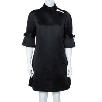 مملوكة مسبقًا Emporio Armani Black Silk Blend Mock Neck Bow Sleeve Detail Midi Dress L