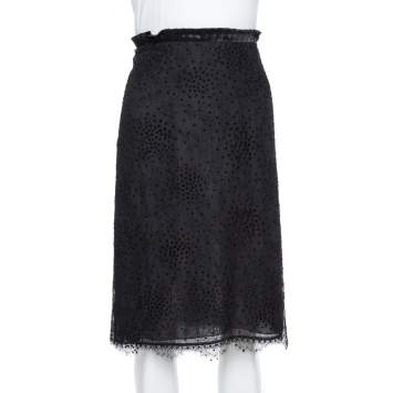 Pre Owned Emporio Armani Black Pleated Waist Detail & Floral Lace Short Skirt M