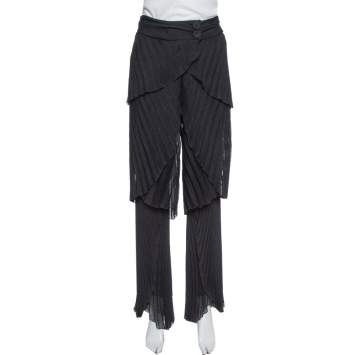 Pre Owned Emporio Armani Black Plisse Layered Pants S