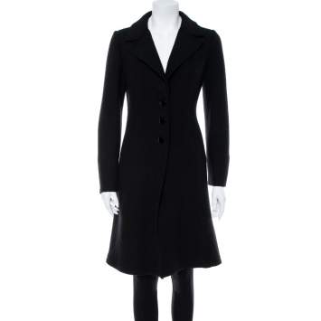 Pre Owned Emporio Armani Black Wool Button Front Knee Length Coat M