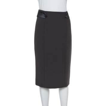 Pre Owned Emporio Armani Dark Grey Crepe Paneled Pencil Skirt M