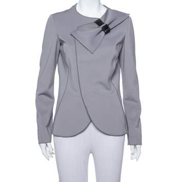 Pre Owned Emporio Armani Anthracite Neoprene Bow Detail Jacket L
