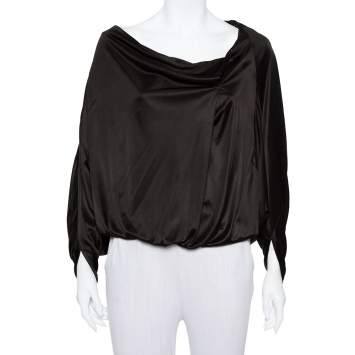 Pre Owned Emporio Armani Black Jersey Button Detail Oversized Top S