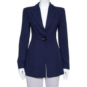 Pre Owned Emporio Armani Navy Blue Crepe Paneled Button Front Blazer M