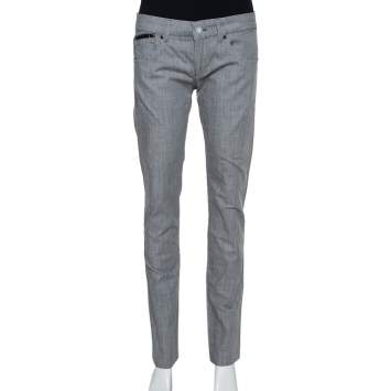 Pre Owned Emporio Armani Grey Cotton 5 Pocket Detail Tapered Leg Trousers L