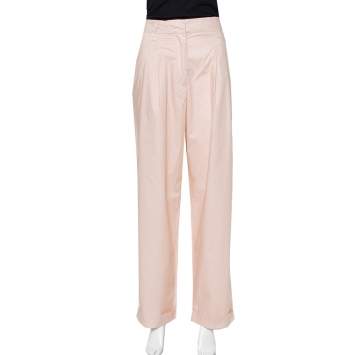 Pre Owned Emporio Armani Pale Pink Cotton Wide Leg Trousers L