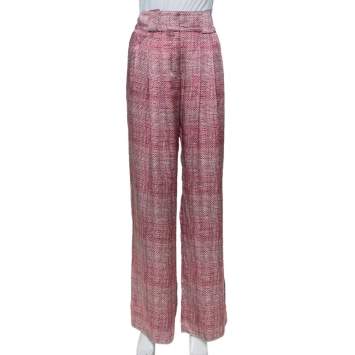 Pre Owned Emporio Armani Pink & Grey Printed Silk Palazzo Pants M