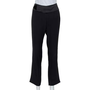 Pre Owned Emporio Armani Black Crepe Tapered Leg Trousers S