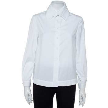 Pre Owned Emporio Armani White Cotton Extended Collar Detail Button Front Boxy Shirt M