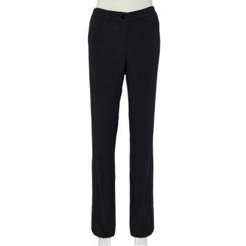 Pre Owned Emporio Armani Black Crepe Side Strip Detail Straight Leg Trousers M