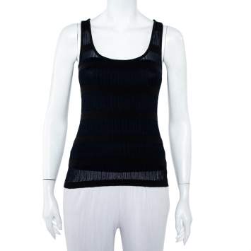 Pre Owned Emporio Armani Navy Blue & Black Knit Crossback Detail Tank Top S