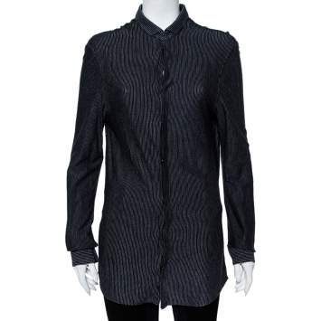 Pre Owned Emporio Armani Black Striped Knit Long Sleeve Shirt M