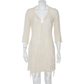 Pre Owned Emporio Armani Cream Silk Ruffle Detail Mini Dress M